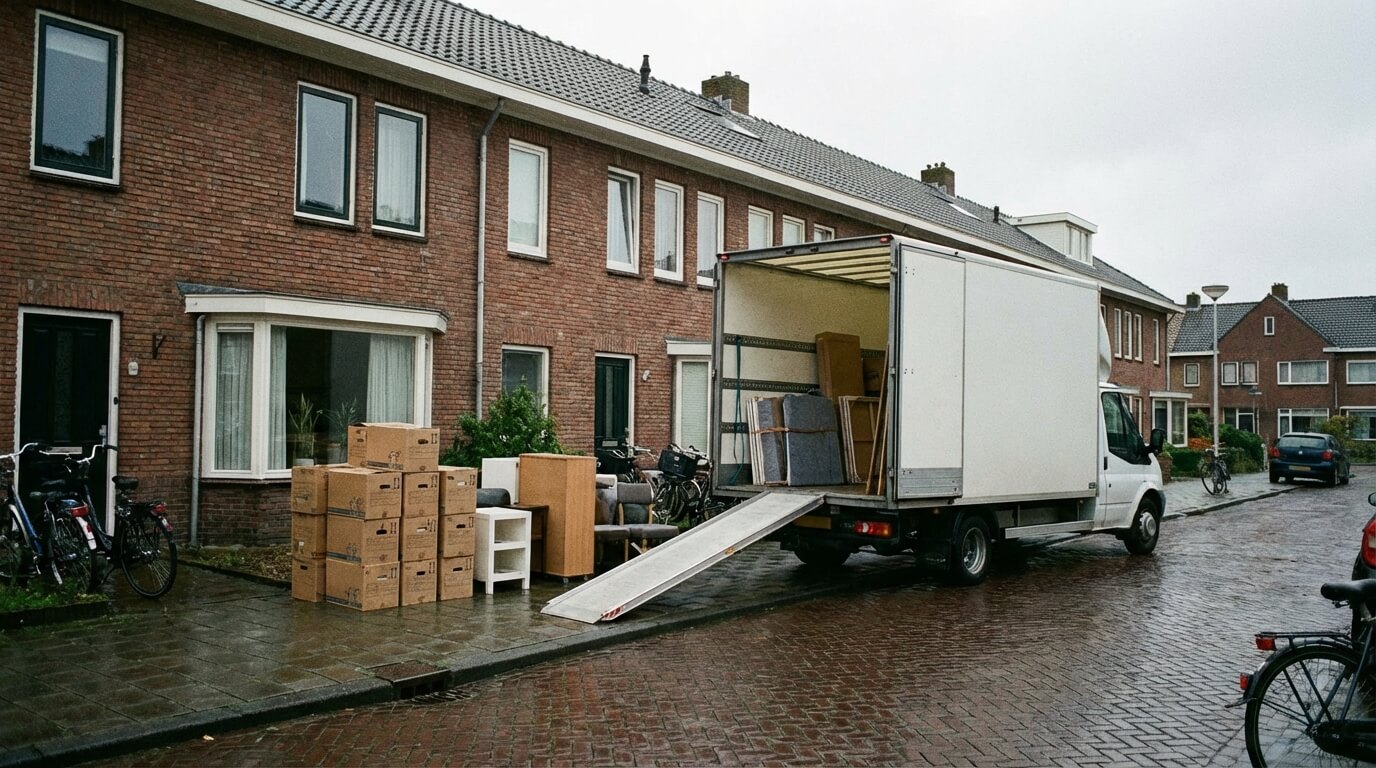 Verhuisteam laadt dozen in verhuiswagen